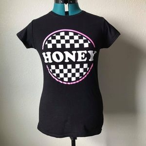 "Honey" retro-look black tee shirt